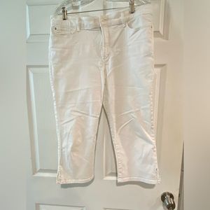 NYDJ ariel crop capri jeans. Size 14. White with slits and decorative jewels.
